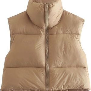 Cropped khaki puffer vest
